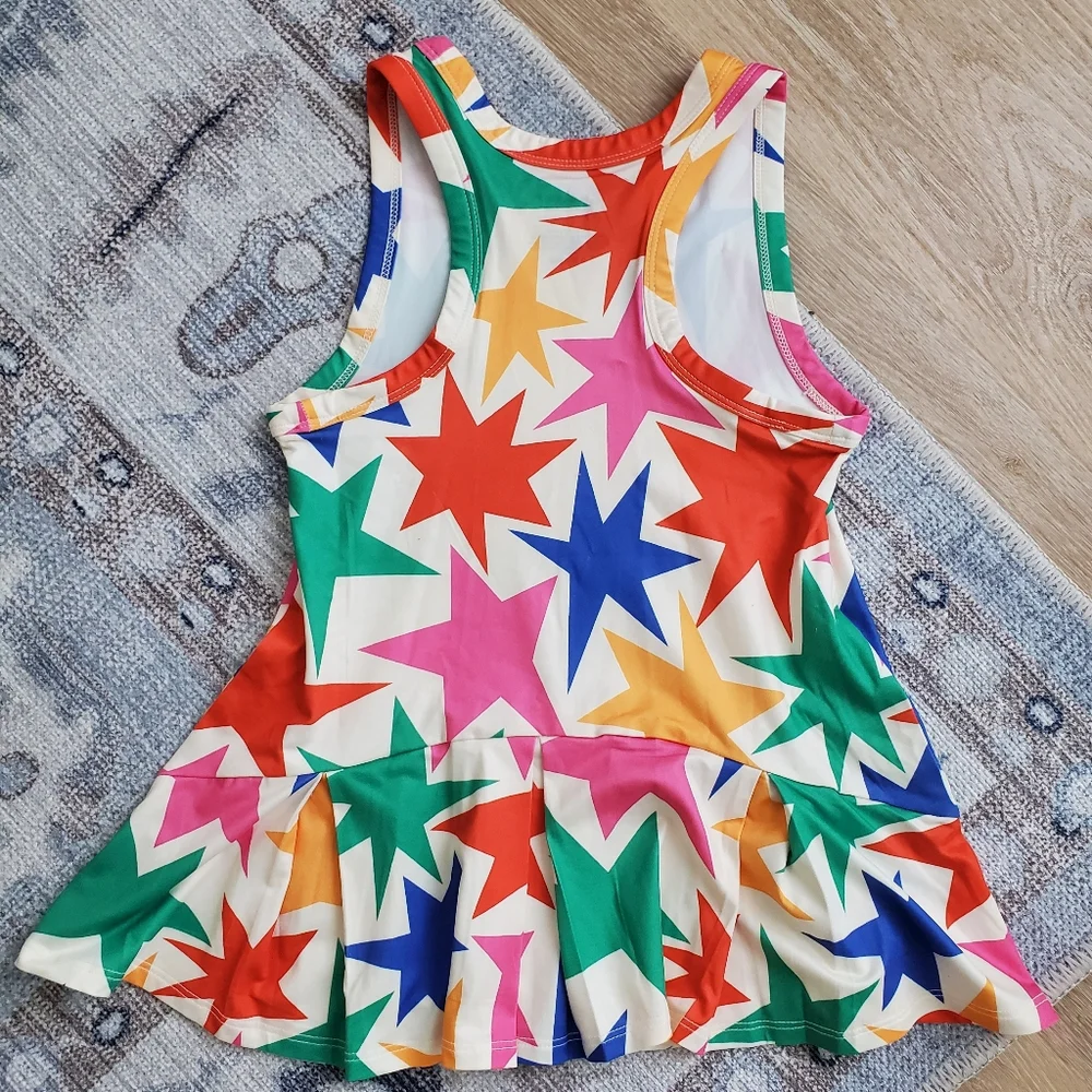 Hanna Andersson Girls Active MadeForSun Printed UV Dress Drop Waist Star sz4